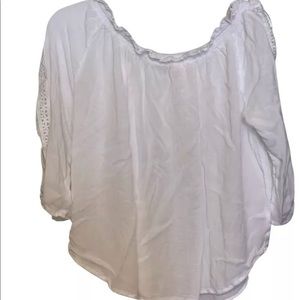 SW NEW YORK Women Off Shoulder Blouse White Crochet Panel Sleeve Size Large